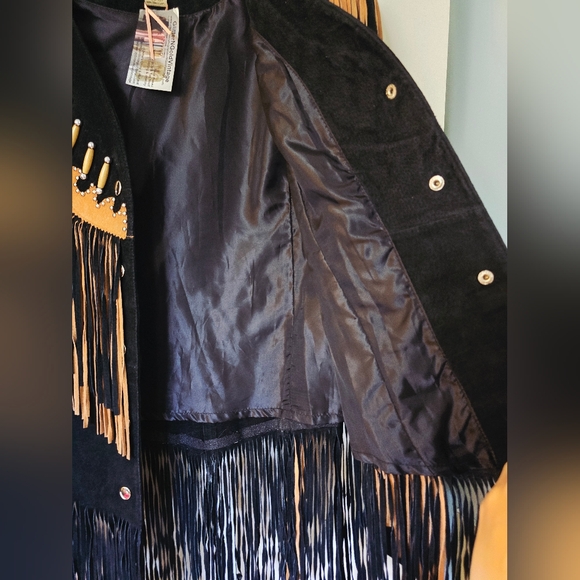 3B West vintage Fringe leather jacket Bone Bead Studs DD Western Wear Size Large - Picture 5 of 13